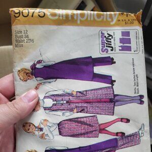 9075 Vintage Simplicity Sewing Pattern Juniors Midi Vest-Coat Skirt Pants 12 CUT